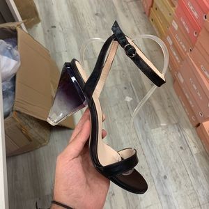 Empress Cone Wedge Glass Heel in Black Faux Leather